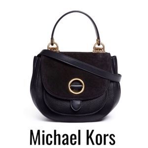 Michael Kors Isadore Suede Flap Leather Saddle Bag black NWT